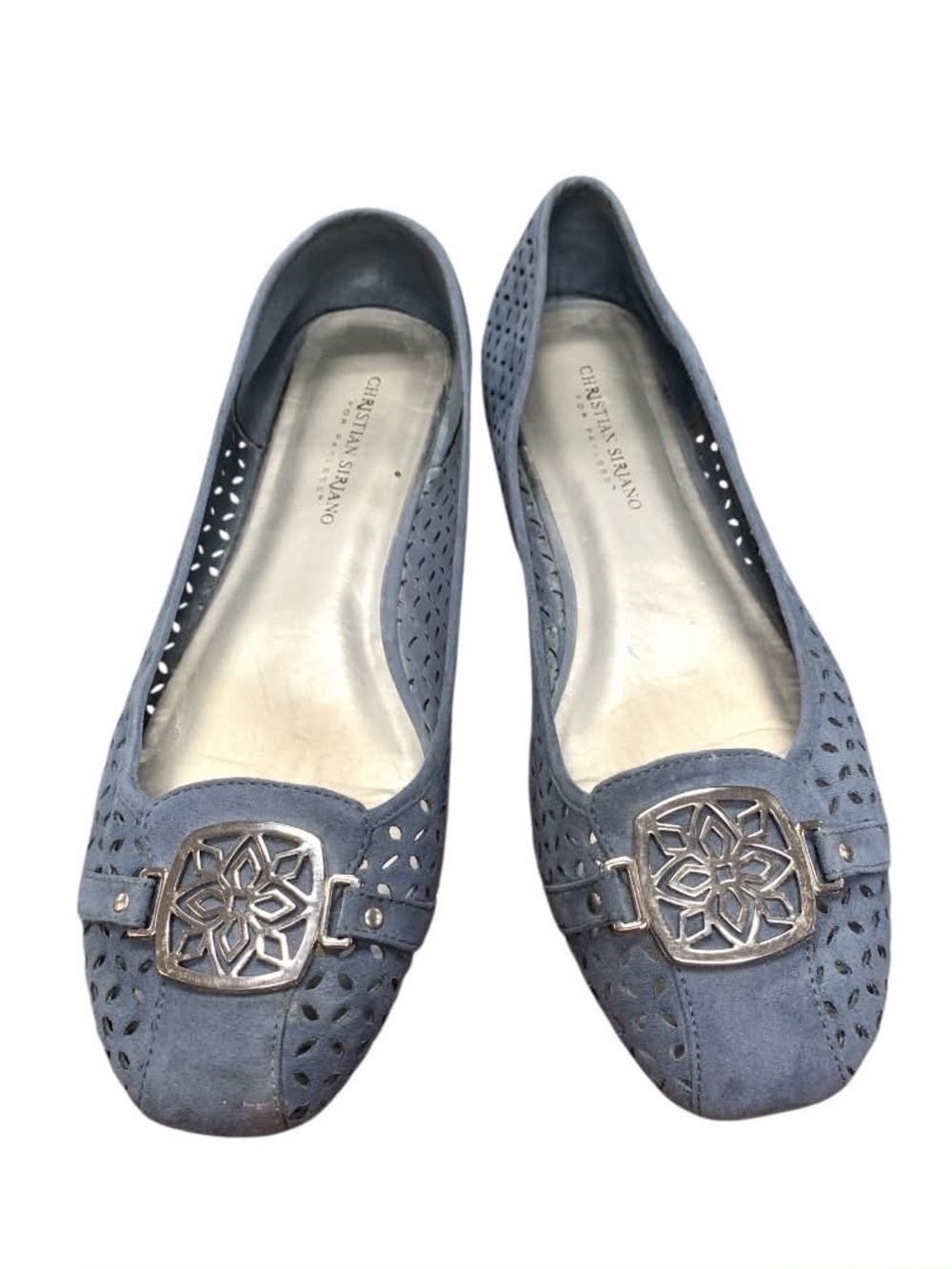 Christian Siriano Blue Suede Perforated Ballet Flats S11